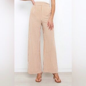 Petal & Pup Tan Gingham Wide Leg Pants